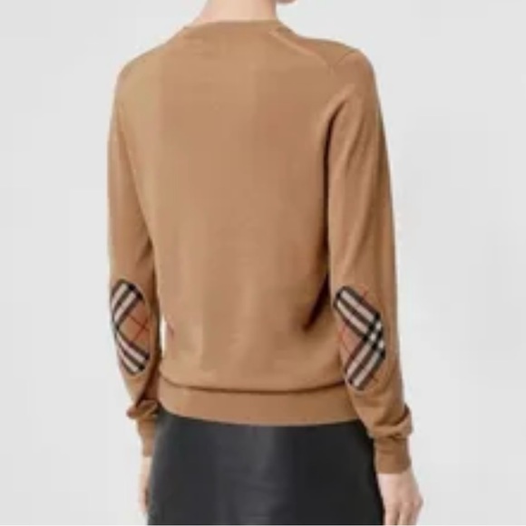 Burberry Wool Sweater with Check Elbow Patches in Camel - Picture 10 of 10